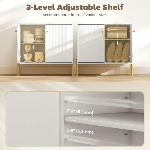 HOMCOM Sideboard Cabinet with Fluted Doors, Kitchen Storage Cabinet, White