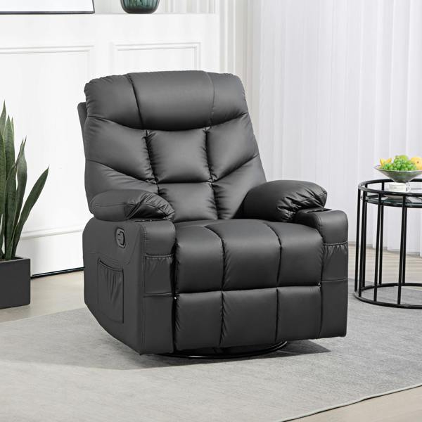 HOMCOM Manual Recliner Chair with Footrest, Cup Holder, Swivel Base - Black