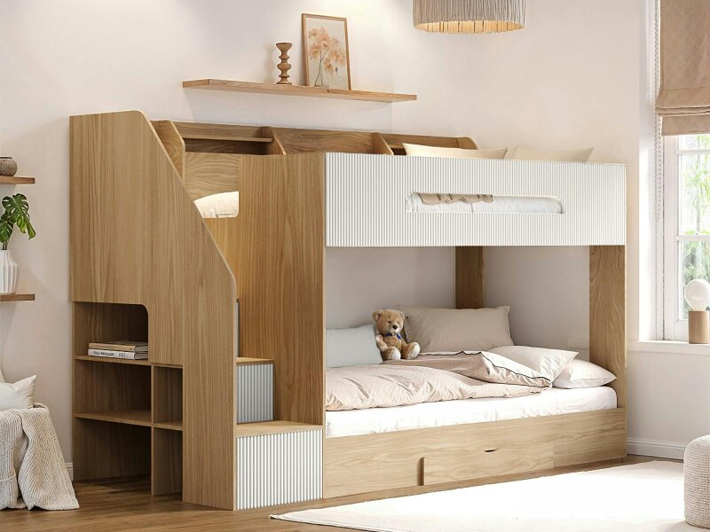 Flair Finn Staircase Bunk Bed with Storage Oak - White