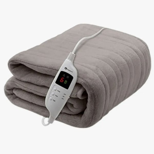 PureMate XL Fleece Electric Heated Throw with 9 Heat Settings Grey