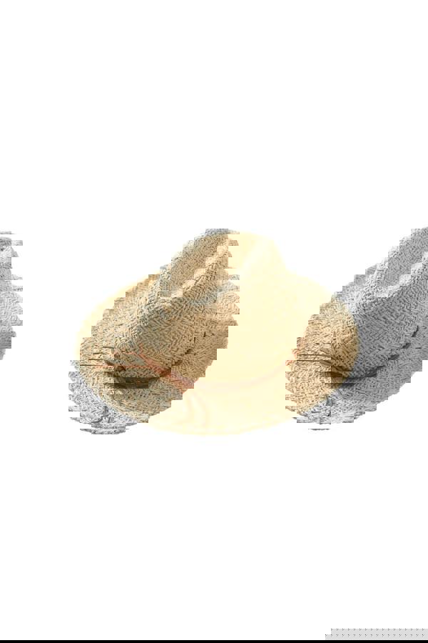 Leather Trim Straw Fedora Hat