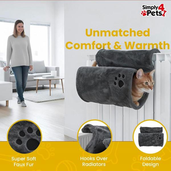 Simply 4 Pets Cat Radiator Bed - Super Soft Faux Fur Cat Hammock for Indoor Cats - Radiator Kitten Beds With Strong Metal Frame, Washable Cover