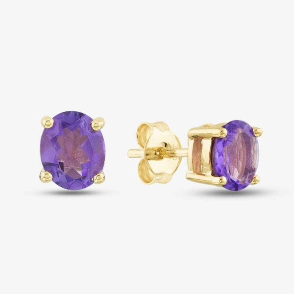 T. H. Baker 9ct Yellow Gold Oval Cut Amethyst Stud Earrings OJS0006E-AM 9KY