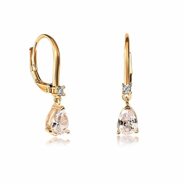 Zavana Gold Plated Small Pear Shaped Clear Cubic Zirconia Leverback Drop Earrings For Women