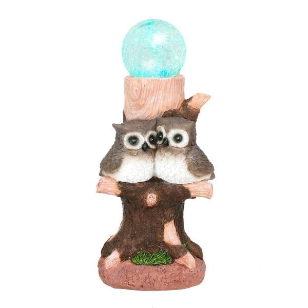 Gardenwize Solar Owl Multi-Colour Ball Light – Colour Changing LED Crackle Globe Garden Ornament
