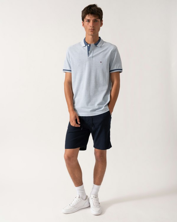 Tommy Hilfiger Contrast Collar Block Regular Fit Mens Polo - Heathered Blue Bros B0802 - CHO - Designer Mens Polo Shirts