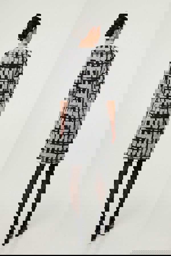 Black | Checked 3/4 Sleeve Short Shift Dress
