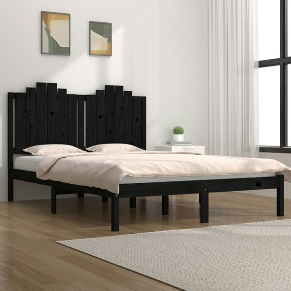 Berkfield Bed Frame Black Solid Wood Pine 140x190 cm