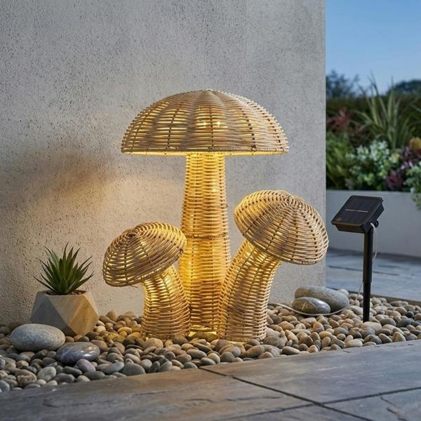 Garden Greatness Trio Solar Rattan Look Toadstool Light
