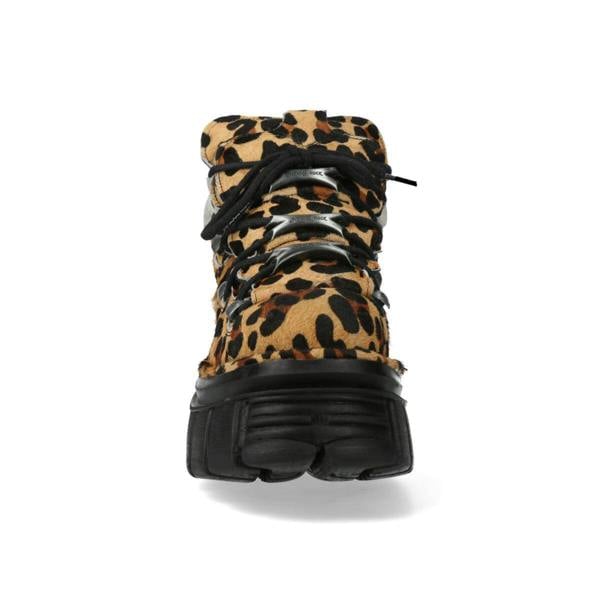 New Rock M-106-C192 Leopard Brown Leather Gothic Ankle Boots