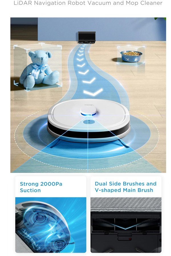 Midea M6 Robot Vacuum Cleaner and Mop, Carpet Cleaner, LiDAR Multi-Level Mapping, 2-in-1, Powerful Suction, Anti-Collision Sensors