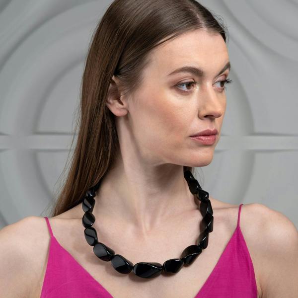 Twisted Black Chunky Statement Necklace for Women - namana.london