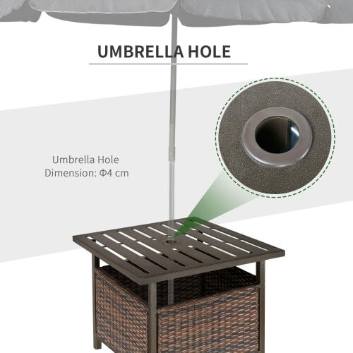Wyld Haus Lalema Rattan Brown Square Outdoor Coffee Table With Umbrella Hole And Slatted Top