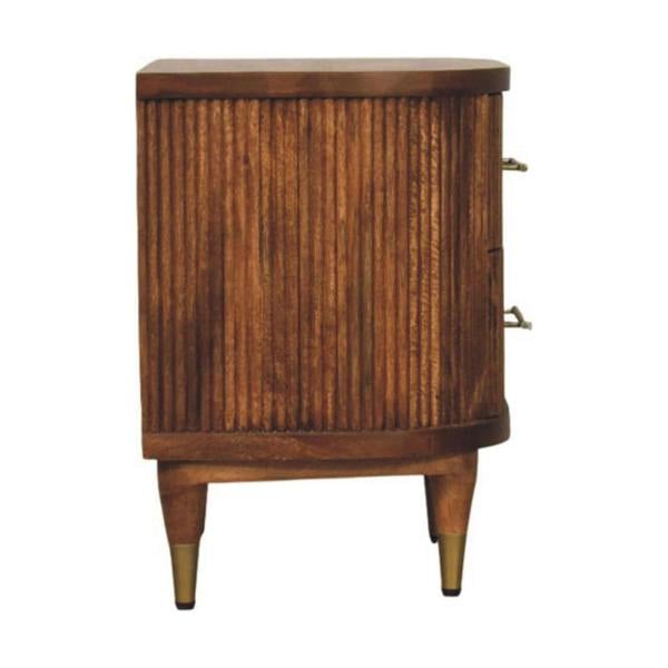 Artisan Furniture Solid Wood Ribbed Bedside with Brass Accents
