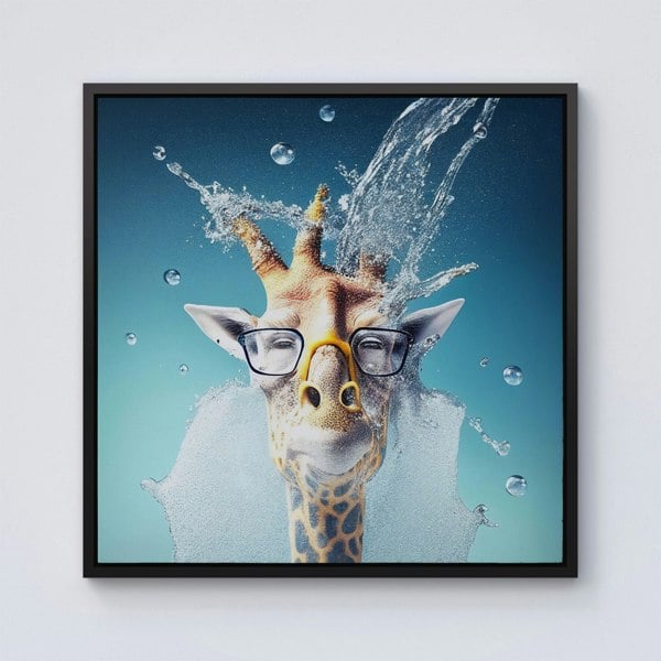 Warren Reed Giraffe Splash Art Framed Canvas