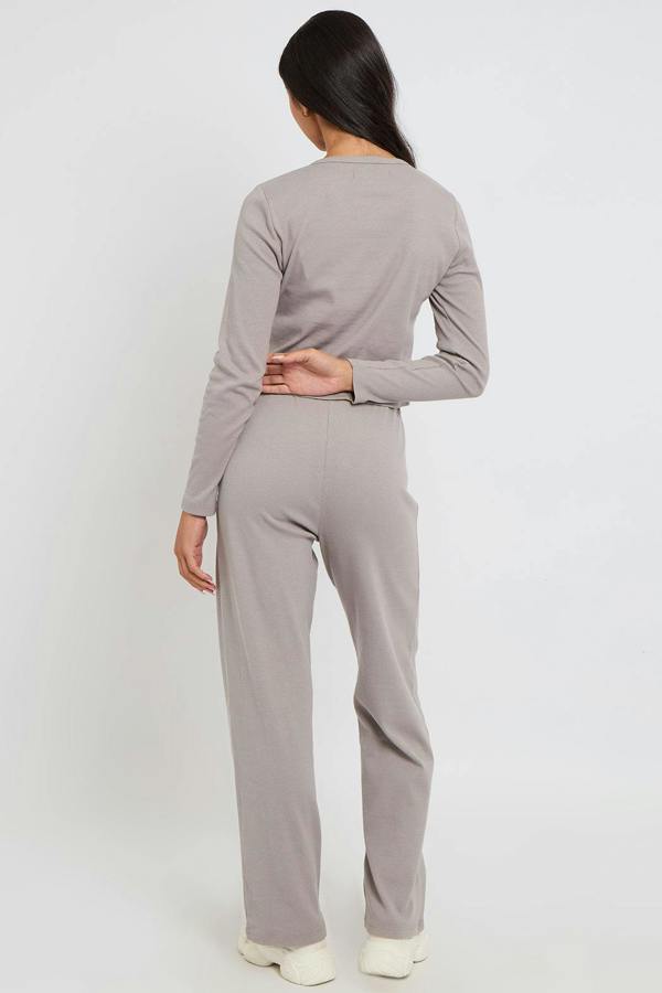 Urban Bliss Grey Ribbed Wide Leg Trouser