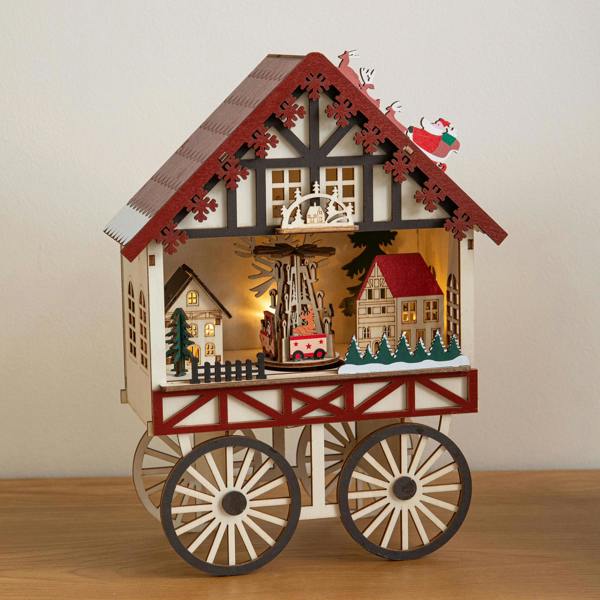 Samuel Alexander 27cm Light Up Wooden Christmas Carriage Musical Scene with LEDs