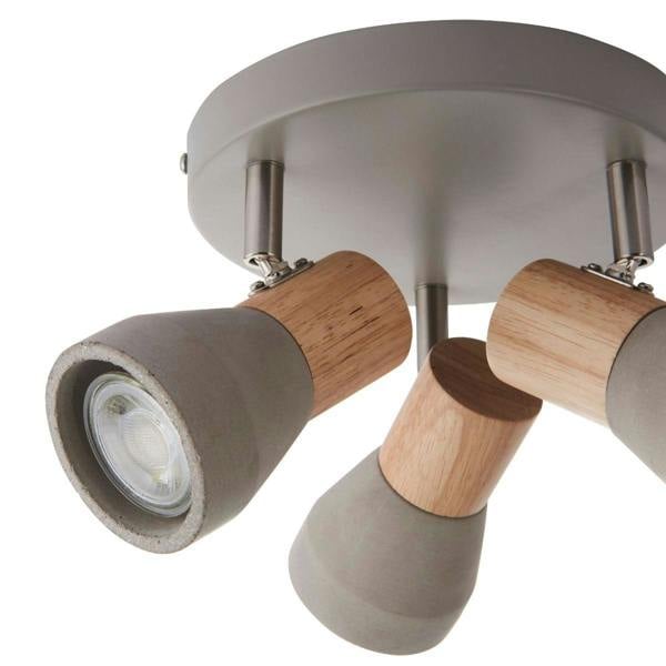 Pagazzi Lighting Stoneleigh 3 Light Concrete & Wood Effect Ceiling Spotlight Plate