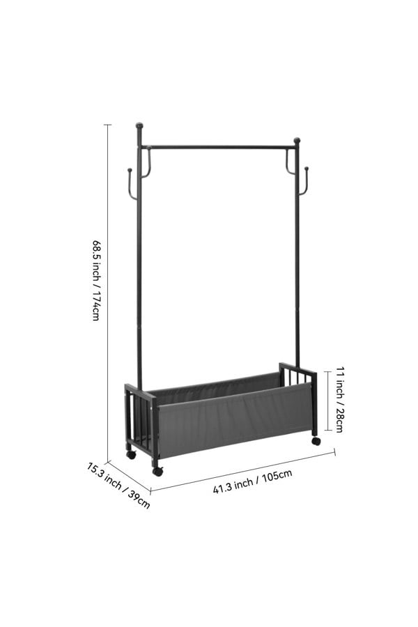 Living and Home Free Standing Clothes Rack with Bottom Basket and Wheels