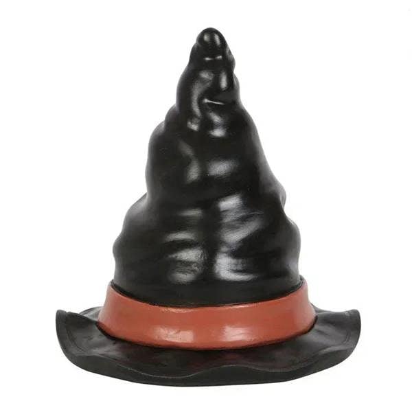 Black witch hat incense burner with red band and wide brim star details