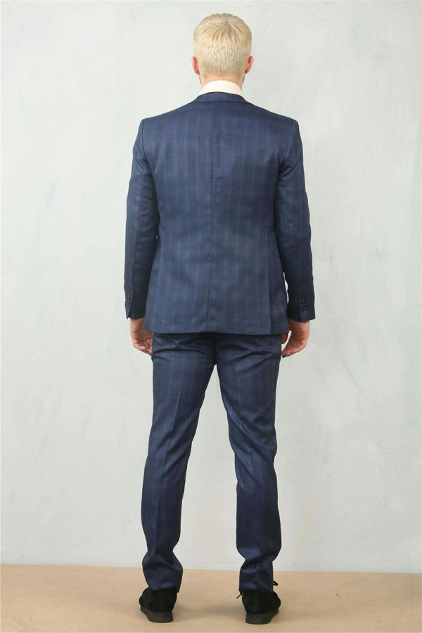 Infinity Leather Men's 3 Piece Prince Of Wales Blue Suit Workwear