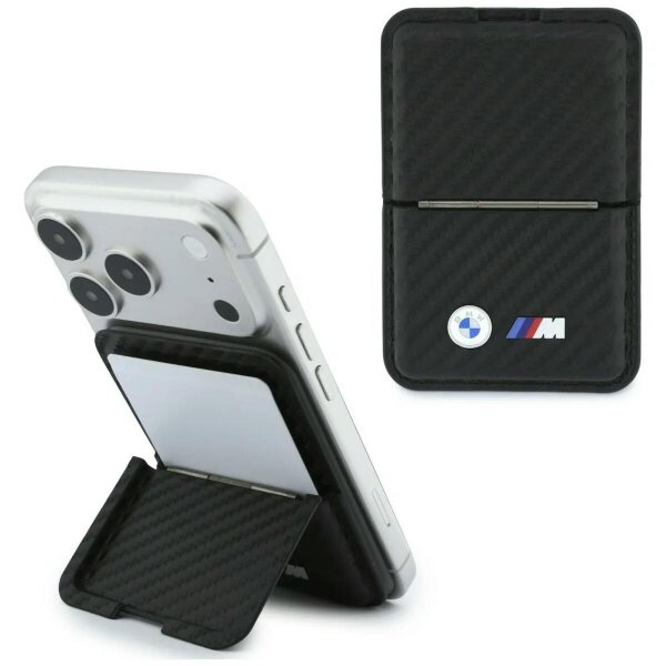 BMW M Carbon Metal Logo Magnetic Card Holder with Stand Black - BMOWMCS26PCILK