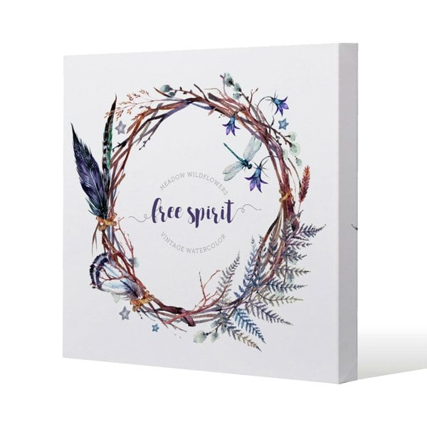 Benjamin Tate Design Watercolor Boho wreath Slim Style Canvas Print  75x75cm , 15mm Slim Real wood.