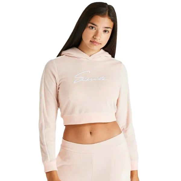 SikSilk Girls Signature Towelling Crop Hoodie - Pink