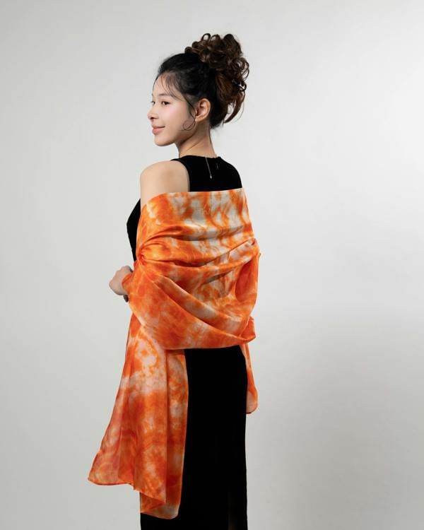 Orange Shibori Silk Scarf – Hand-Dyed Mulberry Silk, Beach & Pool Wrap