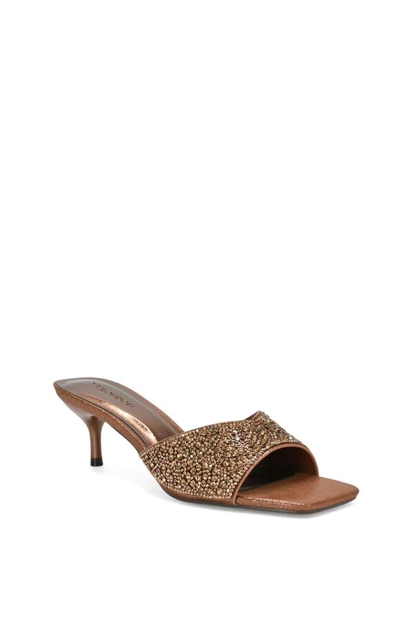 XY LONDON Sparkly Crystal Kitten Heeled Sandal Mules