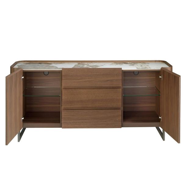 Angel Cerdá Walnut and dark metallised steel sideboard with porcelain marble top 3252