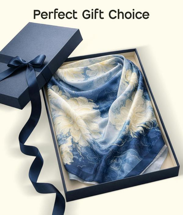 VIA MONTEN Women’s Faux Silk Scarf, Large Square Satin Scarf Wrap with Floral Print for Daily Styling
