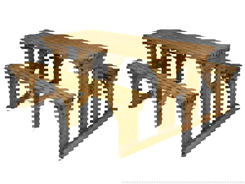Abies Picnic Table and Benches Set - Rustic Finish Wooden Outdoor Dining Set for Gardens and Patios