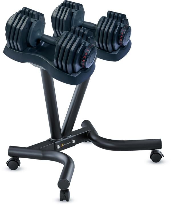 Strongology Durable Steel Universal Adjustable Dumbbell Floor Stand, Space Saver Adjustable Weights Rack with 2 40kg Adjustable Dumbbells