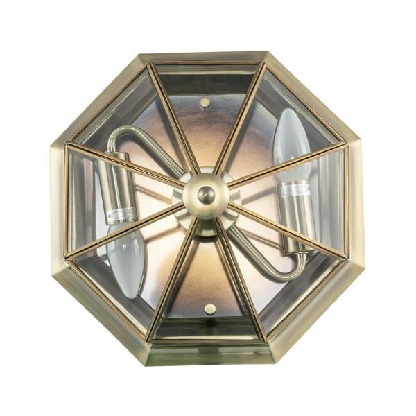 Classic Flush Ceiling Light in Antique Brass with Clear Glass Panels Image 3