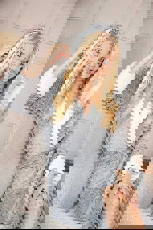 Camille Womens Dark Grey Deep Pile Full Length Fleece Bathrobe with Sherpa Lined Hood & Cuffs