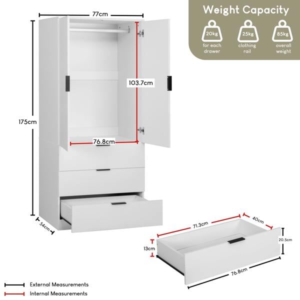 Vida Designs Trega 2 Door 3 Drawer Wardrobe