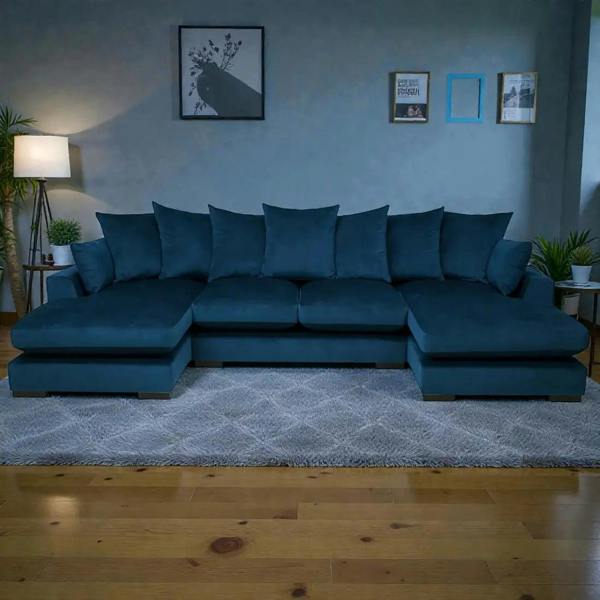 Snug Furniture Linea Plush Velvet U Shape Double Ended Sofa With Wide Footstool