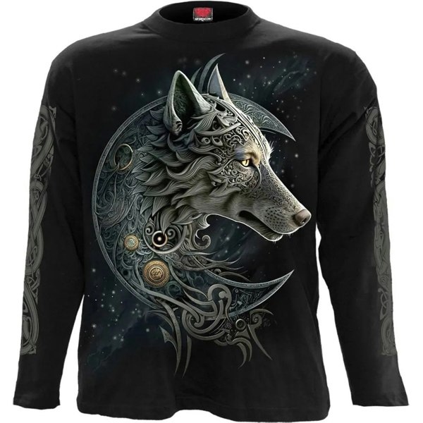 Spiral Direct Unisex Adult Celtic Wolf Long-Sleeved T-Shirt - Black