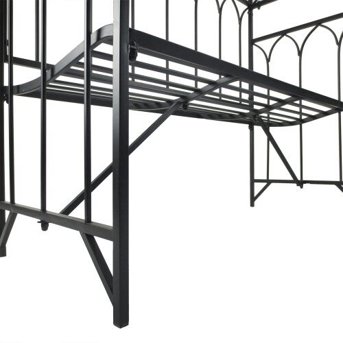 Wyld Haus Moretta Metal Black Garden Bench With Arched Trellis Frame For Climbing Plants 115 x 50 x 203 cm