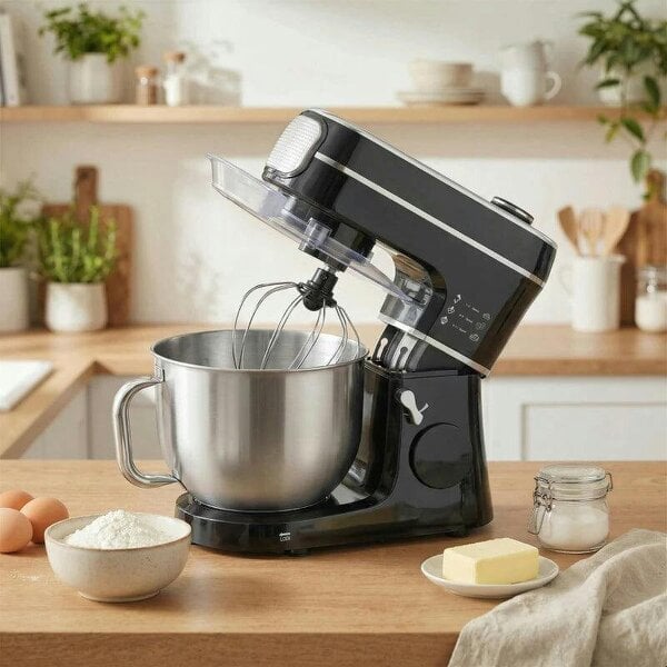 Stand Mixer, 6L 1400W Tilt-Head Food Mixer with 11 Speeds, Pulse & Fermentation Function, LED Display, Black - Black