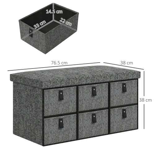 Wyld Haus Varare Dark Grey Fabric 6 Drawer Shoe Storage Bench With Cushioned Seat
