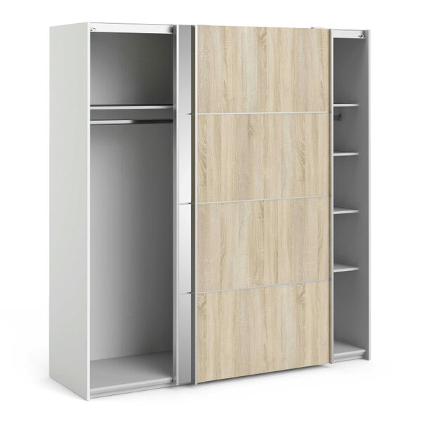 Wyld Haus Bordeaux Mirror and Natural Double Sliding Door Wardrobe 180cm 5 Shelves