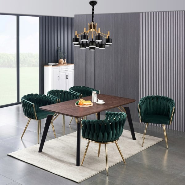 Life Interiors Set of 6 Roma Knot Velvet Armchairs with Gold Metal Legs, Modern Tufted Design for Living Room