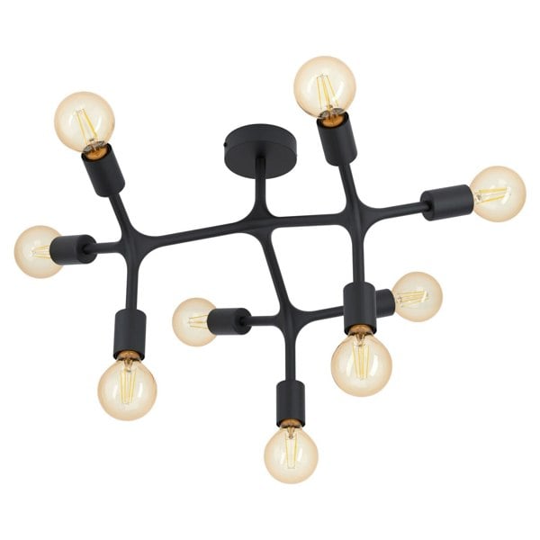 Flush 9 Bulb Ceiling Light Colour Black Arms & Lamp Holders Bulb E27 9x60W Loops