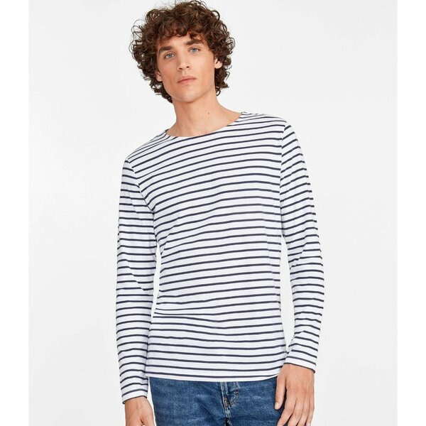 SOLS Mens Marine Long Sleeve Stripe T-Shirt - White/Navy