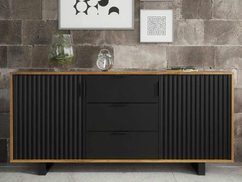 Mex Furniture Milled Stylish 140 cm Sideboard - Slatted Doors, Drawers, Modern and Elegant Design