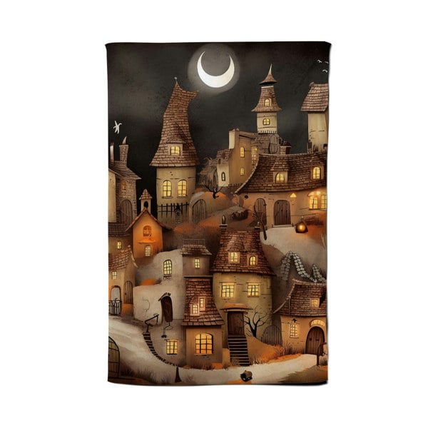 Warren Reed Spooky Halloween Village Tea Towel