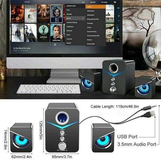 Havendro Computer Speakers Surround Sound System LED PC Gaming Bass USB Wired for Desktop