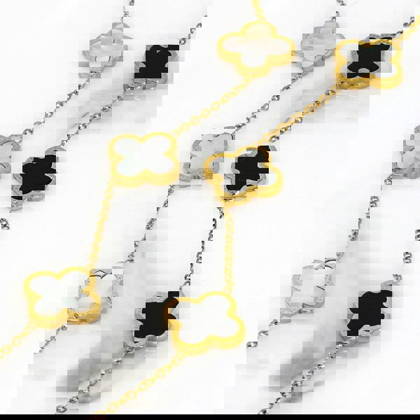 Say It With Clover Chain Bracelet - Stainless Steel (Gold Plated & Faux Pearl)